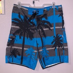 Hawk blue paradise nautical Hawaiian print swim trunks